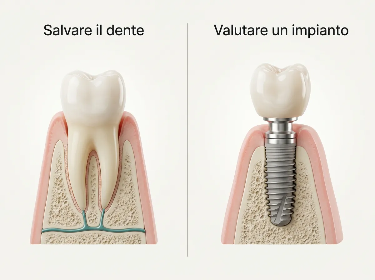 Decisione tra salvare denti mobili ed estrazione con impianti