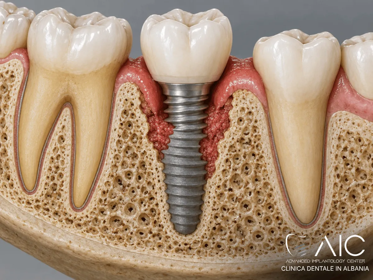 Impianto dentale con peri-implantite avanzata e perdita progressiva dell’osso di supporto