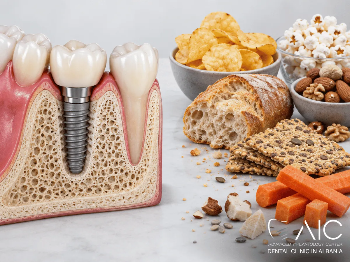 Hard crunchy foods to avoid during early healing after dental implant surgeryHard crunchy foods to avoid during early healing after dental implant surgery