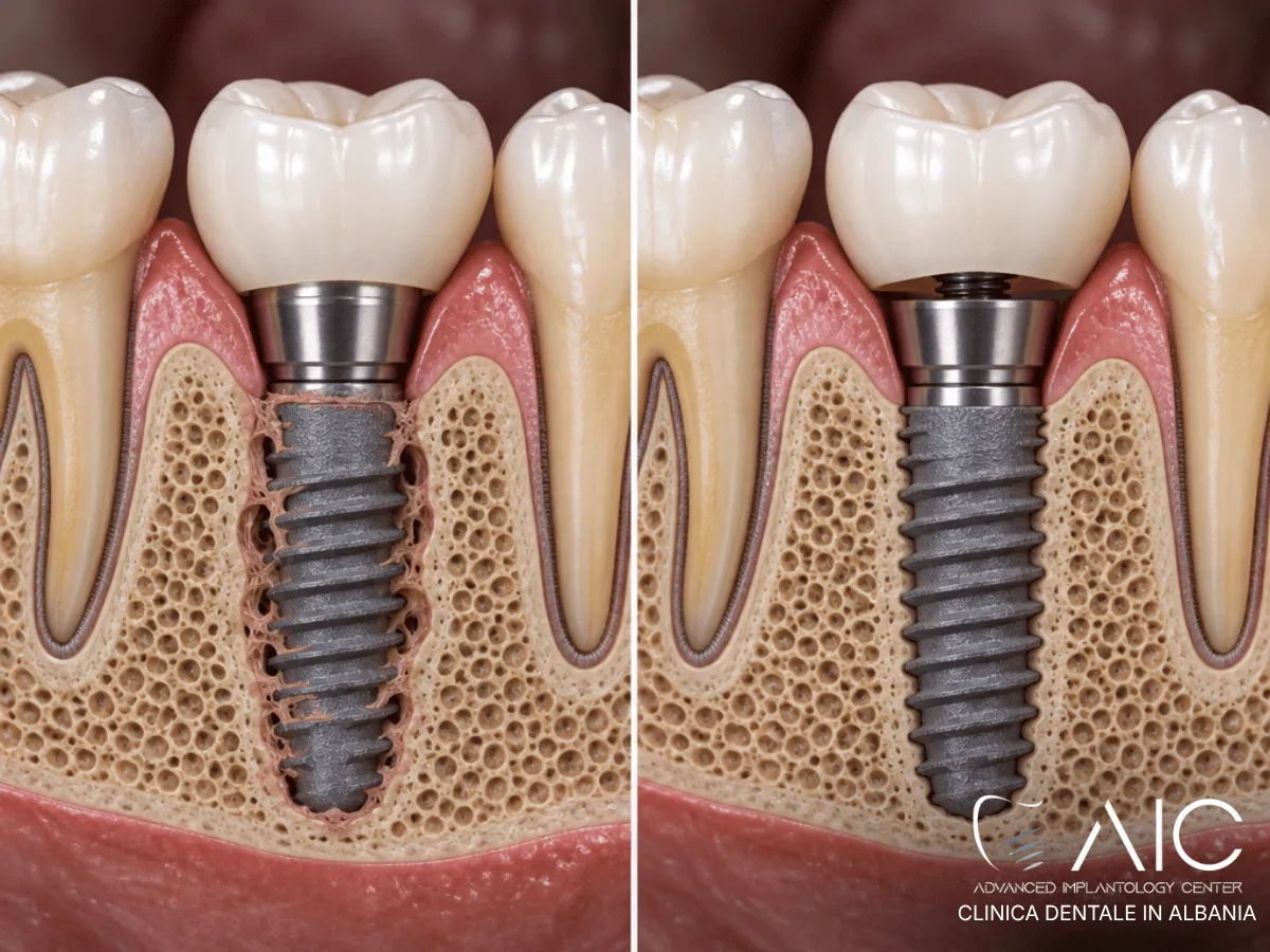 Confronto tra fixture implantare mobile per mancata osseointegrazione e corona mobile per vite allentata