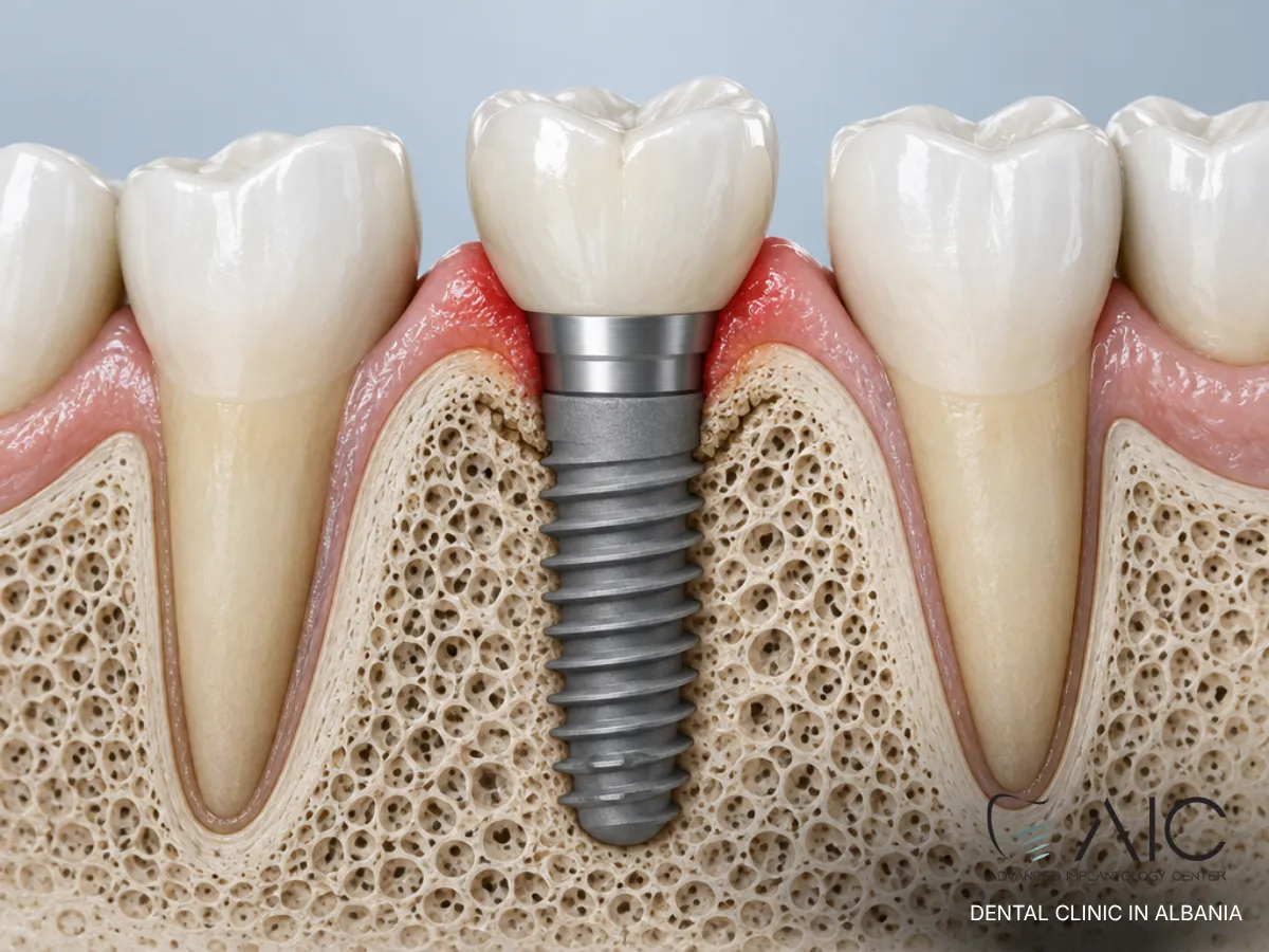 Early peri-implant inflammation around a titanium dental implant with mild bone changes