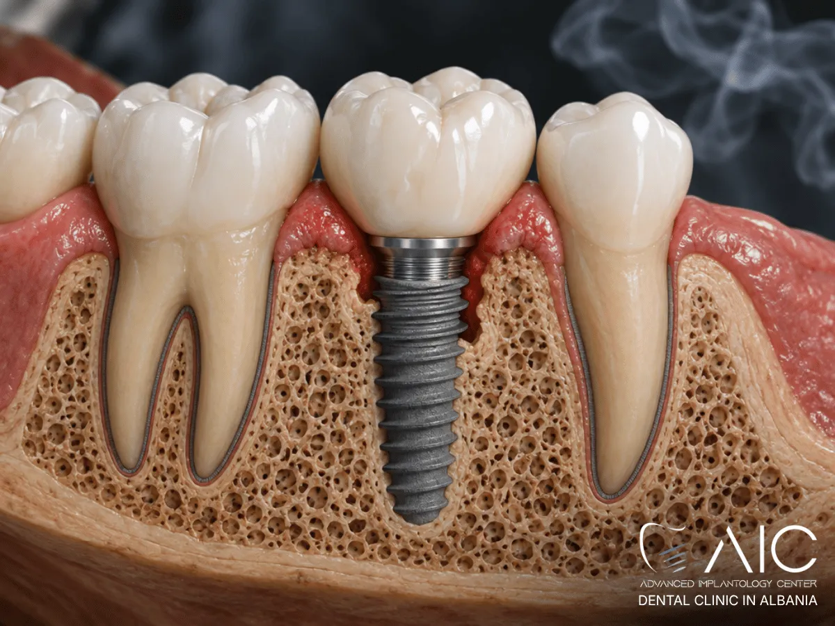 Marginal bone loss and gum inflammation around a dental implant associated with smoking risk